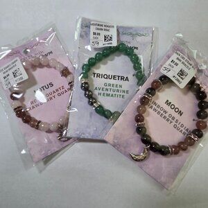 Bundle of Three 8mm Gemstone with Charm Bracelets NWT